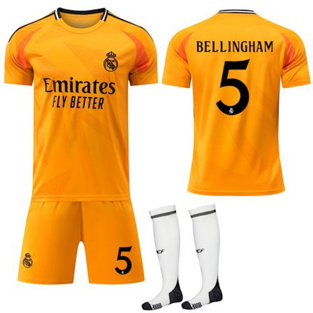 2024 Real Madrid Borta Orange tröja nr 5 Bellingham fotbollströja No.5 Bellingha
