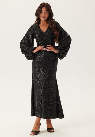Bubbleroom Occasion Long Sleeve Sequin Ankle Dress Black M