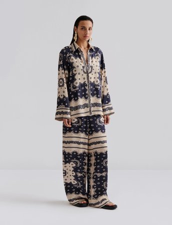 Malina Bella Satin Look Palazzo Pants - Blue - S