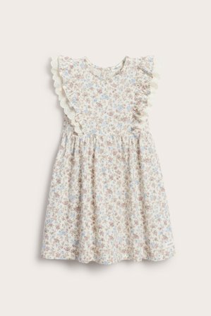 Newbie | Sukienka w drobne kwiatki, z koronką Offwhite 122 | Offwhite