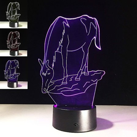 Wekity 3D eläin joki hevonen yövalo 7 väriä vaihtava LED pöytävalaisin akryyli litteä ABS pohja USB laturi kodin sisustus lelu syntymäpäivä joulu 