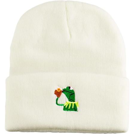 Talvinen Kermit-sammakko teetä siemaileva pipo lämmin pehmeä ylisuuri paksu kaapeli neulottu hattu unisex käännetty kallo neulottu hatut