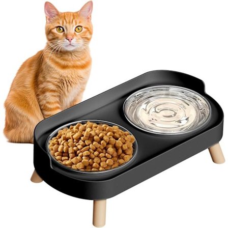 Katteskål med stativ – 2 rustfrie skåler, forhøyet dobbel katteskål