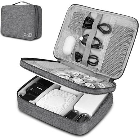 ING Tre-lags datakabeloppbevaringsveske, for oppbevaring av elektronisk tilbehør, egnet for ladere, mobiltelefoner, USB-minnepinner og SD-kort-grå