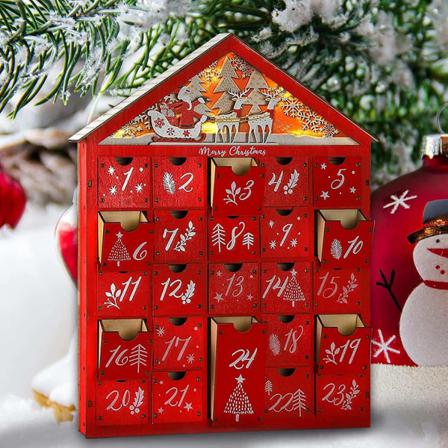 Stor Återanvändbar Trä Adventskalender M Belysning O 24 Lådor