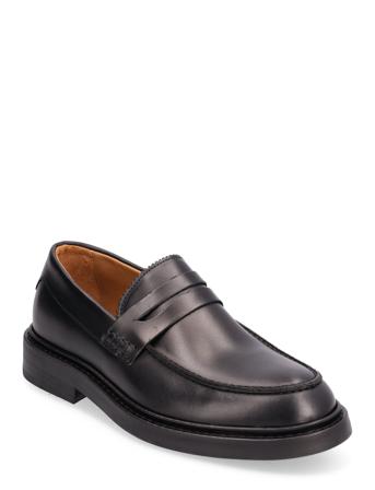 Slhcarter Leather Penny Loafer Mokasiner Lave Sko Svart Selected Homme*Betinget Tilbud