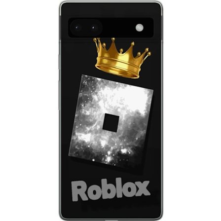 Kompatibelt Mobildeksel til Google Google Pixel 6a Minimalistisk svart og sølvfarget Roblox-symbol med gylden krone og luksuriøs gamer-estetikk på