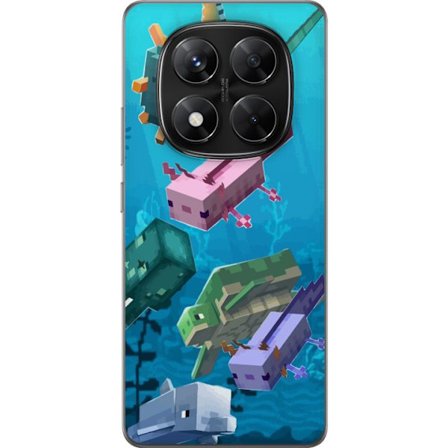 Kompatibelt Mobilskal till Xiaomi Redmi Note 14 Pro Minecraft undervattensvärld med axolotl och havsdjur färgglad pixelillustration perfekt för Min