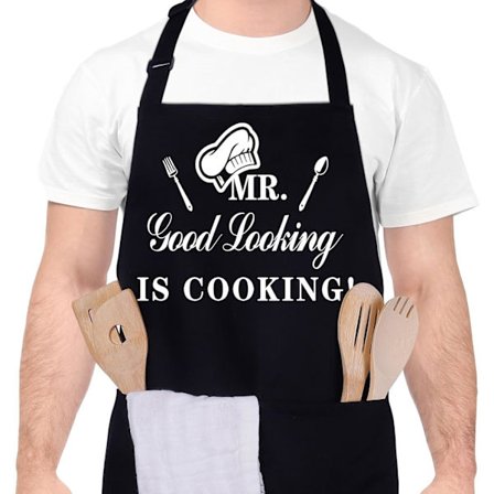 Funny Aprons for Men, MR Good Looking is Cooking, Professional Kitchen Apron Chef Man Bib Aprons with Double Pockets Adjustable