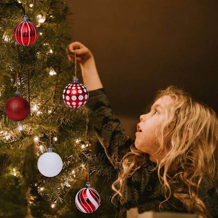 30 røde julekuler, juletrepynt, 6 cm / 2,37 tommer, knusesikker maling og glitrende plast julekuler til oppheng