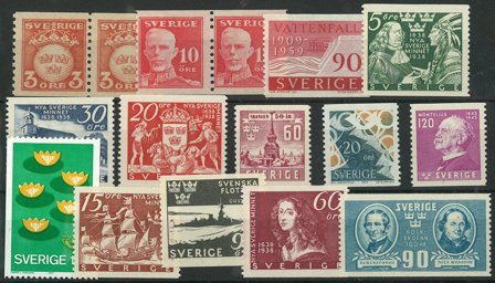 Sverige - 16 Bedre frimærker - Postfrisk