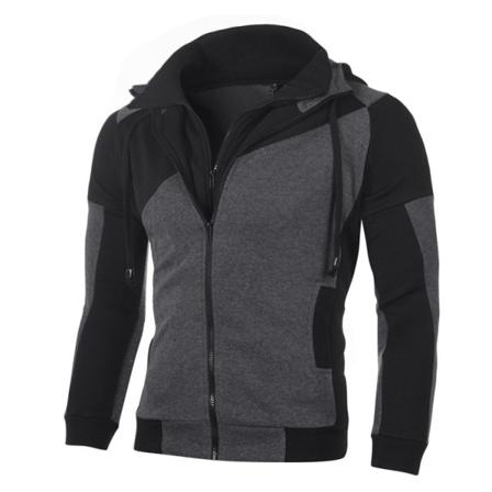 Färgblockerad tröja med dragkedja i dubbla lager för män moderiktig kofta slimmad personlig casual topp BLACK XXXL
