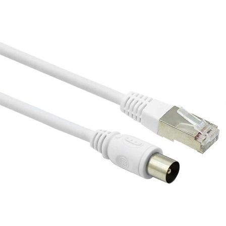 TV-kabel Koaxial 9,52 mm / Ethernet RJ45 CAT8 Hane/Hane 2 m, Vit