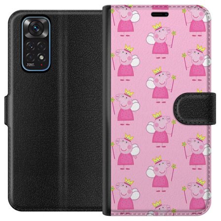 Yhteensopiva Lompakkokotelo Xiaomi Redmi Note 11 Greta Gris ja Peppa Pig dinosauruksella ja eläimillä, leikkisä piirretty lasten kohtaus sinisellä