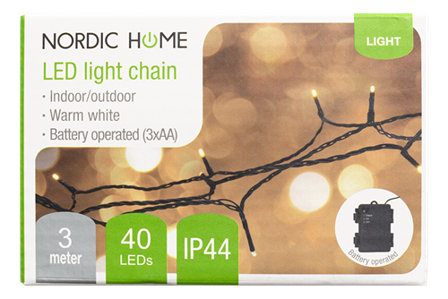 Nordic Home LED-lyslenke Batteridrevet m/timer Varmhvit