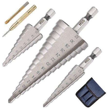 3 stk metall trinnbor, 4-12/20/32mm Hss titan avsmalnet trekant metall trinn senk, sekskantskaft for stål, tre, messing, aluminium, Pvc, senter