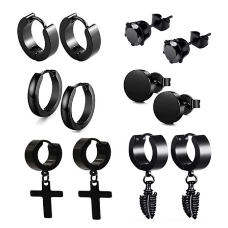 6 par øreringe piercinger til mænd sort