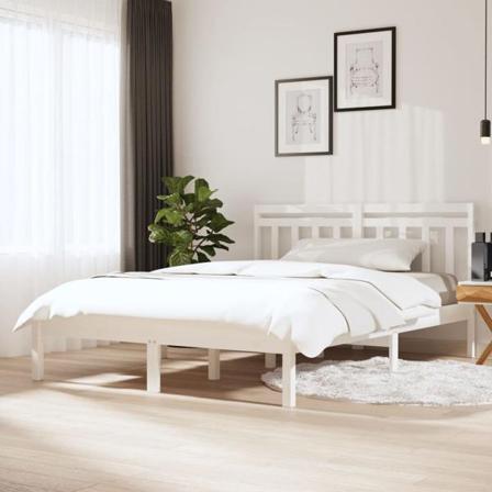 Vidaxl Sängram Vit Massivt Trä 150x200 Cm Vit