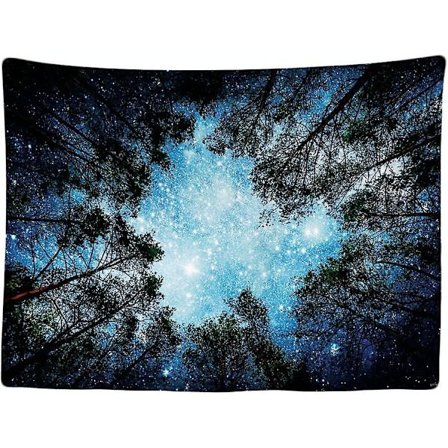200 X 150 Cm Dekorativt Veggteppe til Soverom - Stjerner Univers Planeter Natur Trær Skog - 200 X 150 Cm Stort - Stofftapet - Tapestry Estetisk