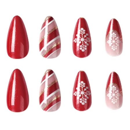 Christmas Press On Negler Mandelformet Fransk Tupp Sett Festlig Høytidsdesign Full Dekning Stor Størrelse (FMY)