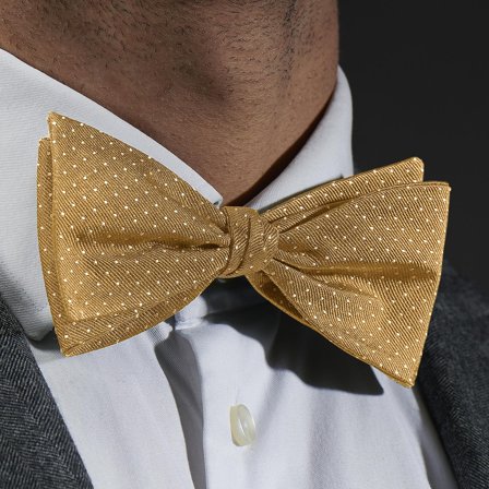 Papion self-tie din mătase aurie cu picățele pentru bărbați - Papioane self-tie