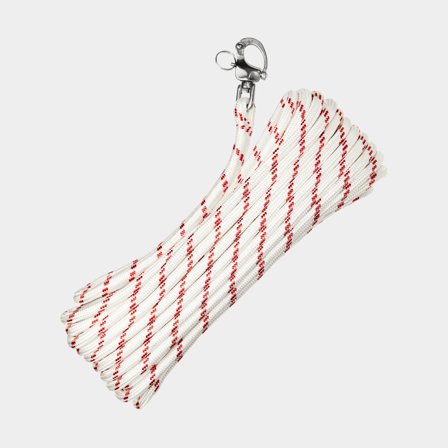 Sheet line with spliced sheet snap shackle NOCK Almagrund, polyester core, 32-braided polyester cover, white/red, 15 meters x Ø8 mm