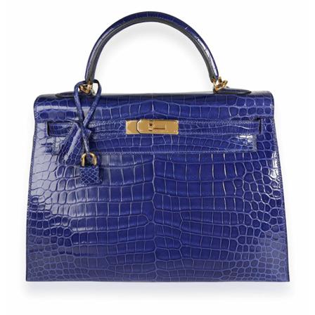 Hermès Vintage Pre Owned Crocodile Sellier Kelly 32 Ghw , Blauw , Dames , Maat: ONE Size Vintage Tassen