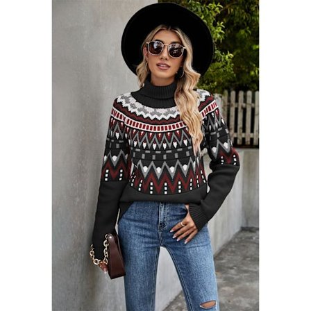 2023 vinter ny Amazon gränsöverskridande damkläder retro randig stickning kontrasttröja polokrage lös tröja