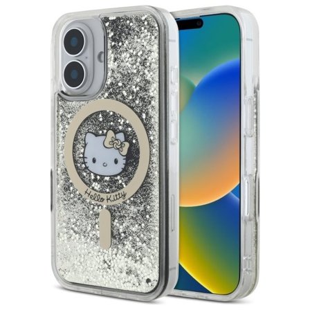 Hello Kitty Liquid Glitter Fever MagSafe iPhone 16 kasse - Guld