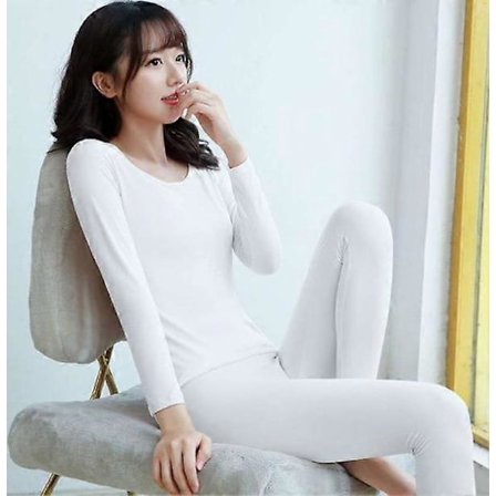 Termisk undertøjssæt til kvinder, ultra blødt, rund hals, lange ærmer, basis sæt