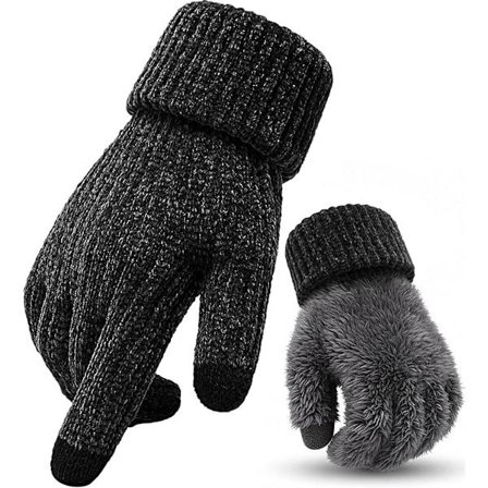 Varme termohandsker til mænd med touchscreen og fleecefor - Vinterstrikkede uldhandsker kompatible med udendørs brug
