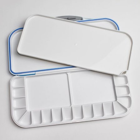 Lufttæt akvarelpalette, 18 brønde og 2 blandingsflader, akvarelpalette med låg, malerbakke med låg, malerpalette, foldbar malerbakke