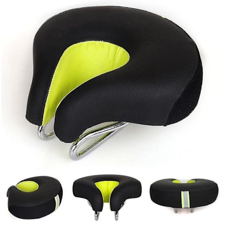 Cykelsadel utan näsa Cykelsadel Mountainbike Tjock supermjuk Cushio(Svart grön)