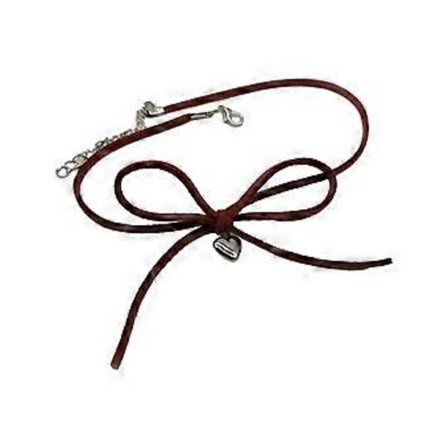 Elegant fløjl choker med delikat hjerte og sløjfe hjerte vedhæng halskæde lille hjerte vedhæng choker fløjl materiale Claret (Claret)