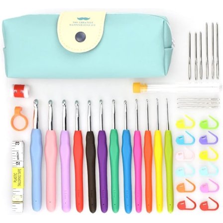 41-osainen virkkuukoukkusetti, neulontatarvikkeet kotelolla, alumiininen neulepuikko, ergonomiset pehmeät kahvat, 2,0 mm-8,0 mm