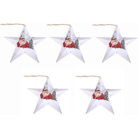 5 st julgransdekorationer i järn, femuddiga stjärnor, juldekorationer att hänga, jultomte-prydnad
