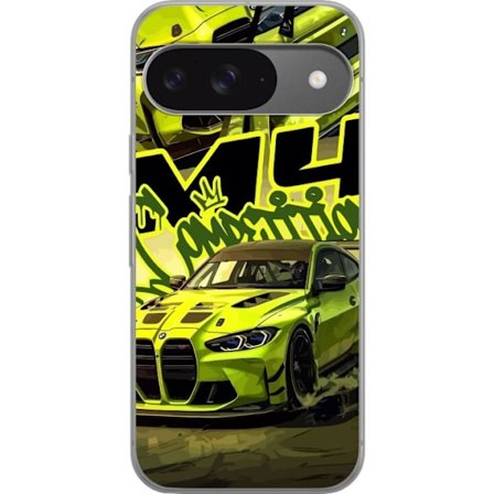 Yhteensopiva Puhelinkuori Google Pixel 9 Pro Bluey-perhe iloisessa piirrostyyliä kukkaisella taustalla ja leikkisällä väripaletilla