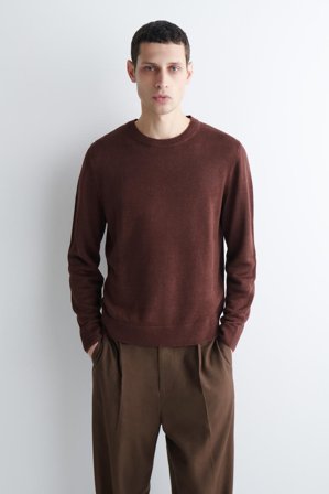 COS Men's Knitted Linen Crew Neck Jumper in Brown