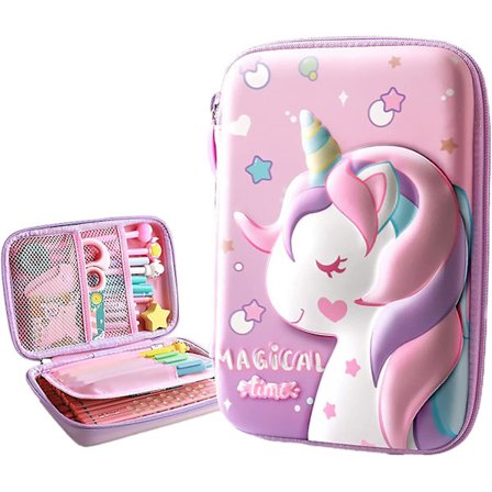 Unicorn case för tjejer3d Eva stor kapacitet Söt pennfodral Present till tonårspojkskola (enhörning, L)