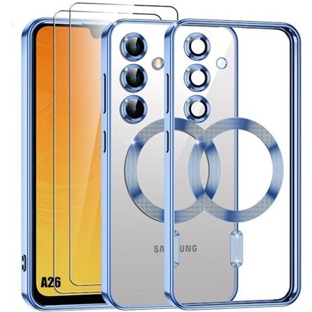 Coque til Samsung Galaxy A26 5G - BOOLING - med Magnetisk Cirkel Kamera Beskyttelse - Blå - 2 Stykker Tempereret Glas