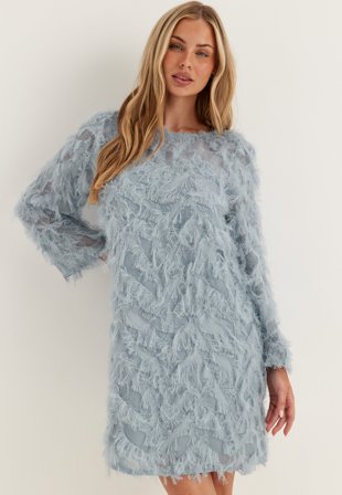 SELECTED - Slfmyline Relaxed Ls Boat Neck Dress - Dusty blue