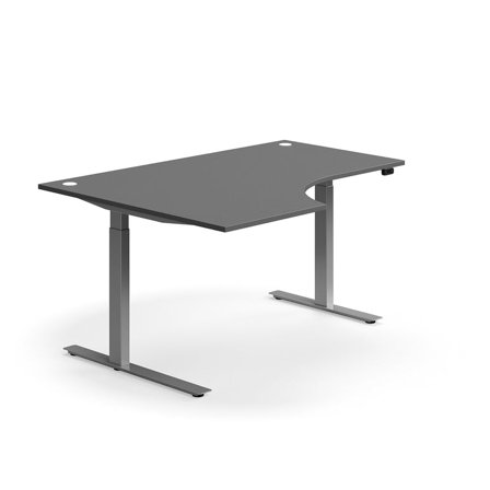 Hjørneskrivebord, hev/senk, L1600 B1200 mm, sølv, grå