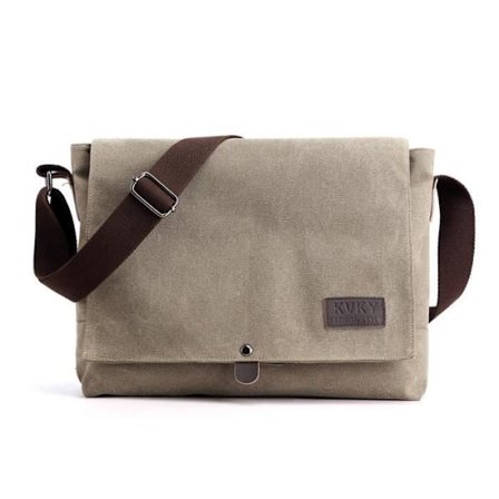 (Khaki) Canvas Messenger Bag for menn - INSFITY - Khaki - Skulderstropp - 33x8x28cm