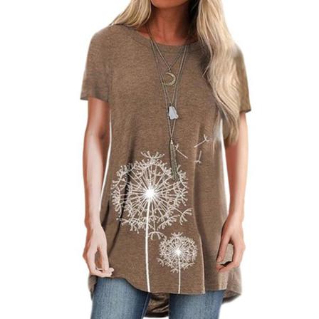 Dam T- Printed Casual Blus Kortärmad Rundhalsad Topp,