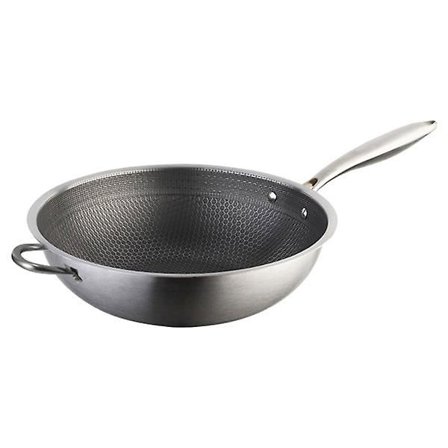 Rustfritt stål Wok Honeycomb Grain Stekepanne Dobbel Håndtak