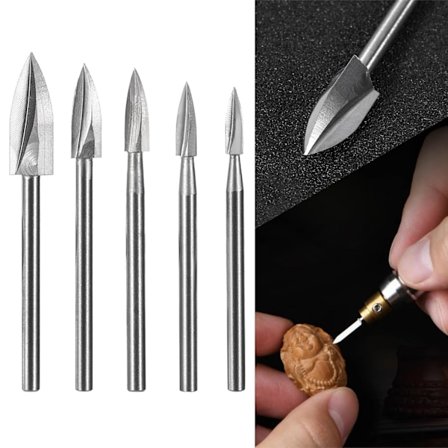 5 stk. HSS Graveringsbor Sæt, Træskærer- og Håndværktøjer, Træbearbejdningsværktøj med 1/8 Tomme Skaft, Universal Tilbehør til Rotationsværktøjer