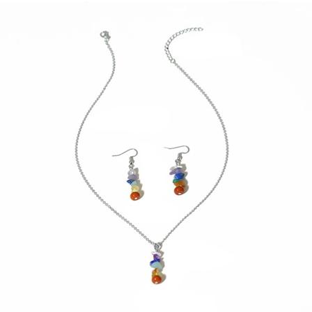 Set Söta damer Mångsidigt färgstarkt stenhalsband Örhängen Kristallkrok Reiki Healing Beads Set