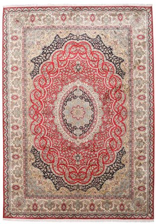 Oriental Kashmir Pure Silk Rug 221X311 Beige/Orange Silk, India