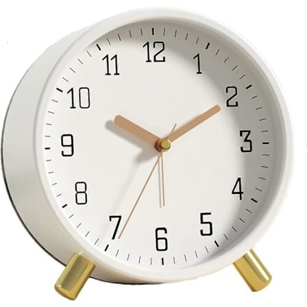 Vekkerklokke 11,4 cm Nattbord Analog Stille Liten Bordklokke Hvit