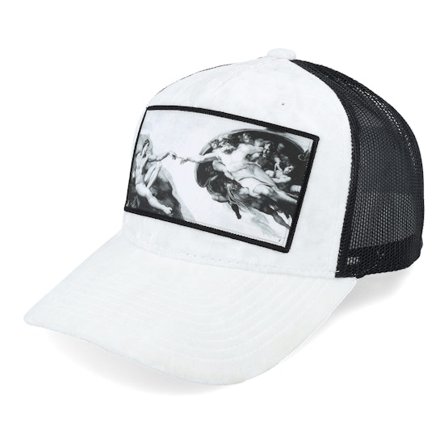 Calza Pennello - Vit trucker Keps - Creation Of Adam Velvet White/Black A-frame @ Hatstore
